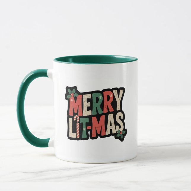 Merry Lit-mas Bookish Coffee Mug (Left)