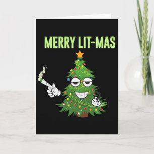 Merry Lit-mas Christmas Trees Lights Funny Couples Card
