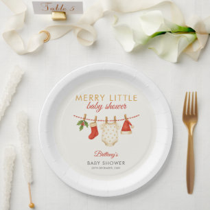 Merry Little Baby Clothesline Baby Shower  Paper Plate