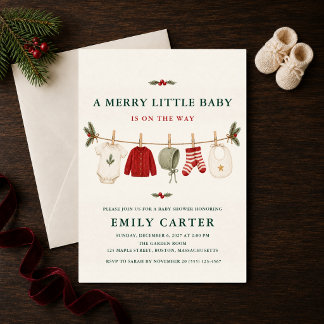 Merry Little Baby Shower Christmas Clothesline Invitation