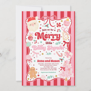 Merry Little Baby Shower Christmas Coquette Bow  Invitation