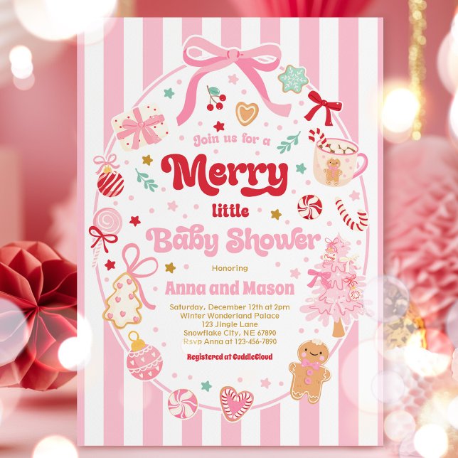 Merry Little Baby Shower Christmas Coquette Bow  Invitation (Creator Uploaded)