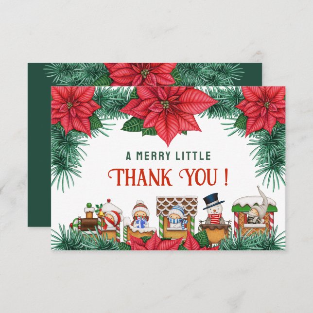 Merry Little Baby Shower Christmas Green Winter  Thank You Card (Front/Back)