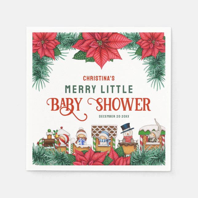 Merry Little Baby Shower Christmas Themed Winter  Napkin (Front)