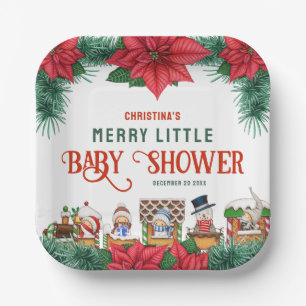 Merry Little Baby Shower Christmas Themed Winter Paper Plate