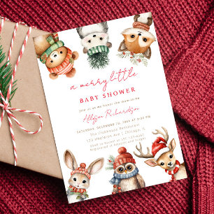 Merry little baby shower Christmas woodland animal Invitation
