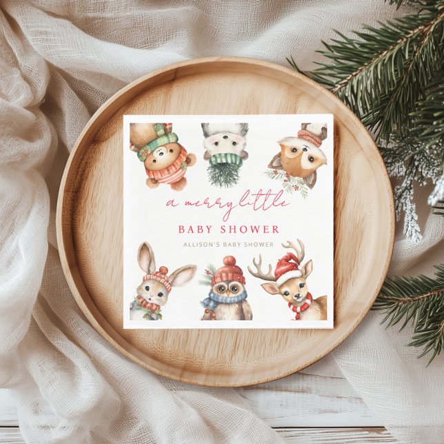 Merry little baby shower Christmas woodland animal Napkin (Creator Uploaded)