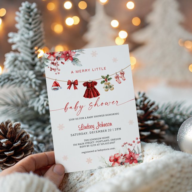 Merry Little Baby Shower Clothesline Baby Girl Invitation (Creator Uploaded)