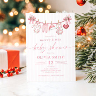 Merry Little Baby Shower Clothesline Pink Stripes Invitation