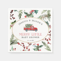 Merry Little Baby Shower Cocktail Napkin Red Truck