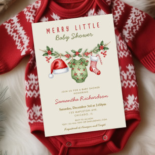 Merry little baby shower cute baby shower clothes invitation