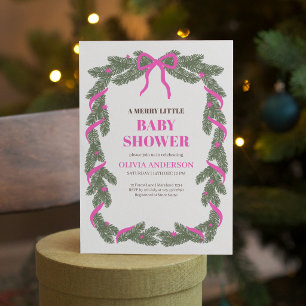 Merry Little Baby Shower Elegant Pink Bow Invitation