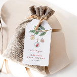 Merry Little Baby Shower Gift Tags<br><div class="desc">Introducing our "Merry Little Baby Shower" gift tags featuring a charming watercolor illustration of a pine twig adorned with festive Christmas ornaments, a snuggly teddy bear cuddly toy, a golden star, and a sweet baby stocking. The theme is perfectly suited for a winter or holiday-inspired shower and is sure to...</div>