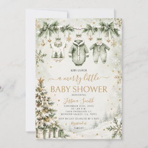 Merry Little Baby Shower Invitation Sage Green