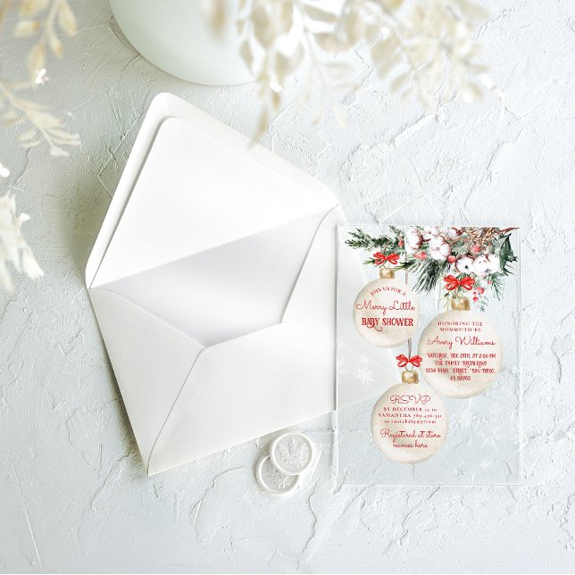 Merry Little Baby Shower Modern Christmas Acrylic Invitations (Creator Uploaded)