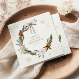 Merry Little Baby Shower Neutral Wreath Napkin