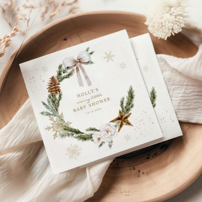 Merry Little Baby Shower Neutral Wreath Napkin (Creator Uploaded)