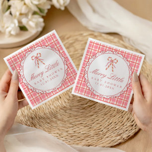 Merry Little Baby Shower Pink & Red Candy Cane Napkin