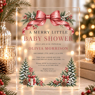 Merry Little Baby Shower Red Bow  Acrylic Invitations