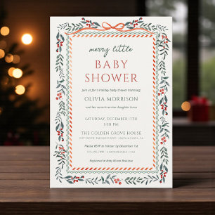 Merry Little Baby Shower Red Bow Christmas Invitation