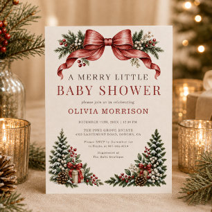 Merry Little Baby Shower Red Bow Invitation
