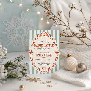 Merry Little Baby Shower Sage Striped Invite