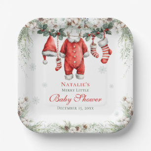 Merry Little Baby Shower Santa Clothesline Paper Plate