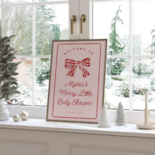 Merry Little Baby Shower Welcome Sign with Bow