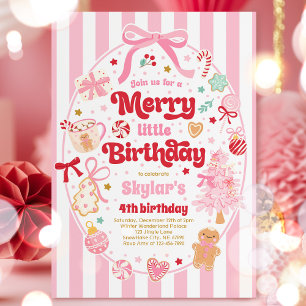 Merry Little Birthday Party Christmas Coquette Bow Invitation