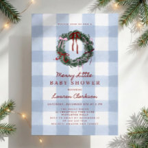Merry Little Blue Gingham Wreath Baby Shower