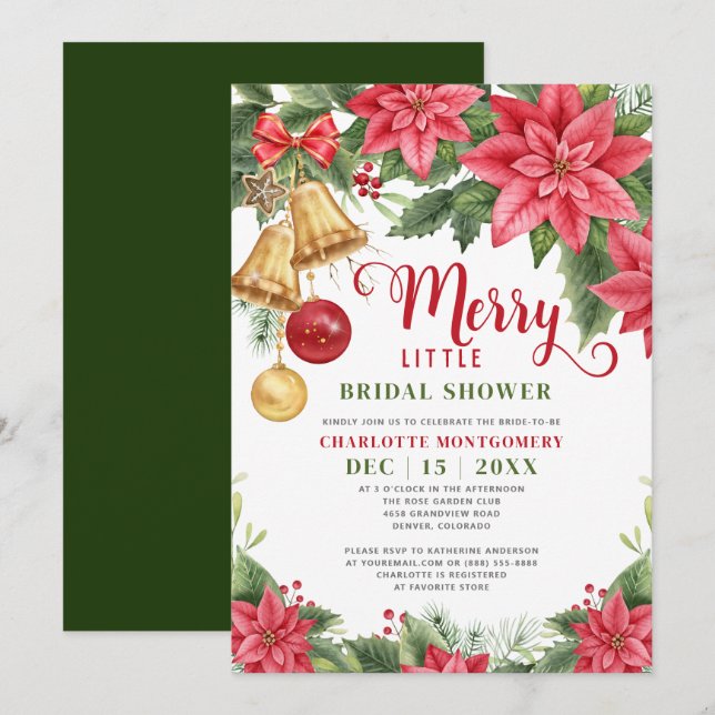 Merry Little Bridal Shower Christmas Poinsettia Invitation (Front/Back)