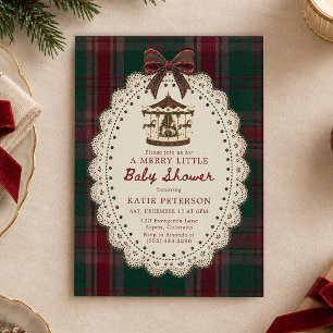 Merry Little Carousel Bow Christmas Baby Shower Invitation