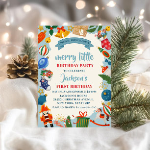 Merry Little Christmas 1st Birthday Invitation