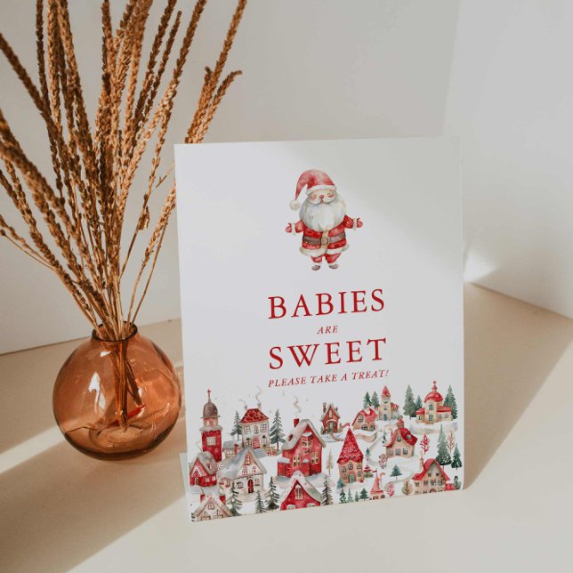 Merry Little Christmas Babies are Sweet Pedestal Sign (Christmas Baby Shower Babies are Sweet Sign)