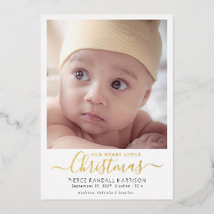 Merry Little Christmas Baby Photo Gold Foil