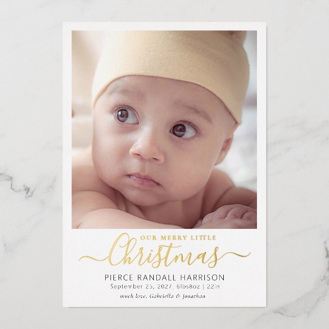 Merry Little Christmas Baby Photo Gold Foil (Front)