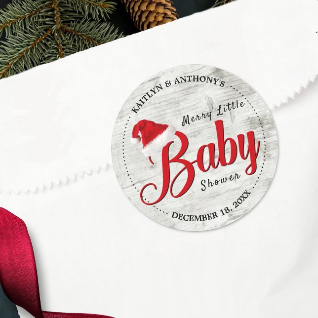 Merry Little Christmas Baby Shower Classic Round Sticker (Creator Uploaded)