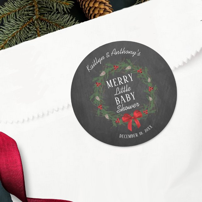 Merry Little Christmas Baby Shower Classic Round Sticker (Creator Uploaded)