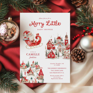 Merry Little Christmas Baby Shower Invitation