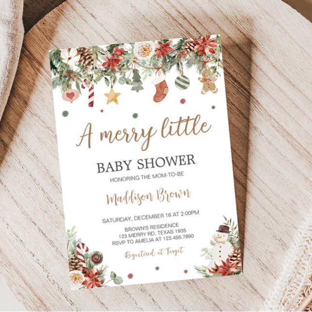Merry Little Christmas Baby Shower  Invitation (Christmas Baby Shower Invitation)