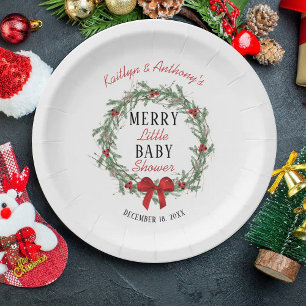 Merry Little Christmas Baby Shower Paper Plate
