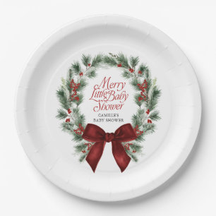 Merry Little Christmas Baby Shower Paper Plates