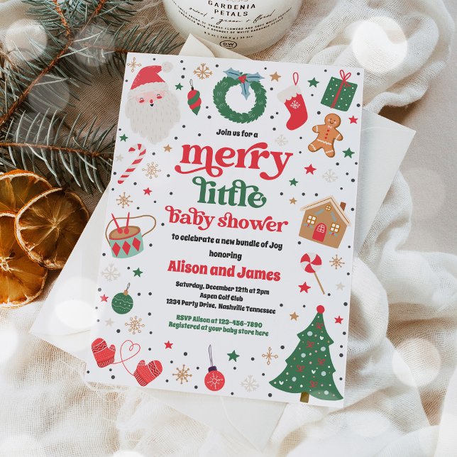 Merry Little Christmas Baby Shower Red And Blue Invitation (Creator Uploaded)