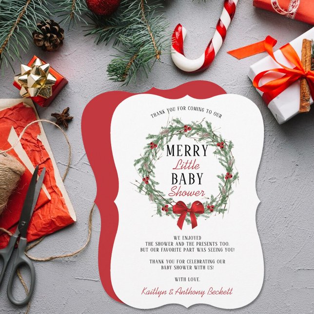 Merry Little Christmas Baby Shower Thank You Card (Creator Uploaded)