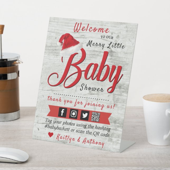 Merry Little Christmas Baby Shower Welcome Pedestal Sign (In SItu)