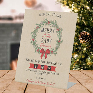 Merry Little Christmas Baby Shower Welcome Pedestal Sign