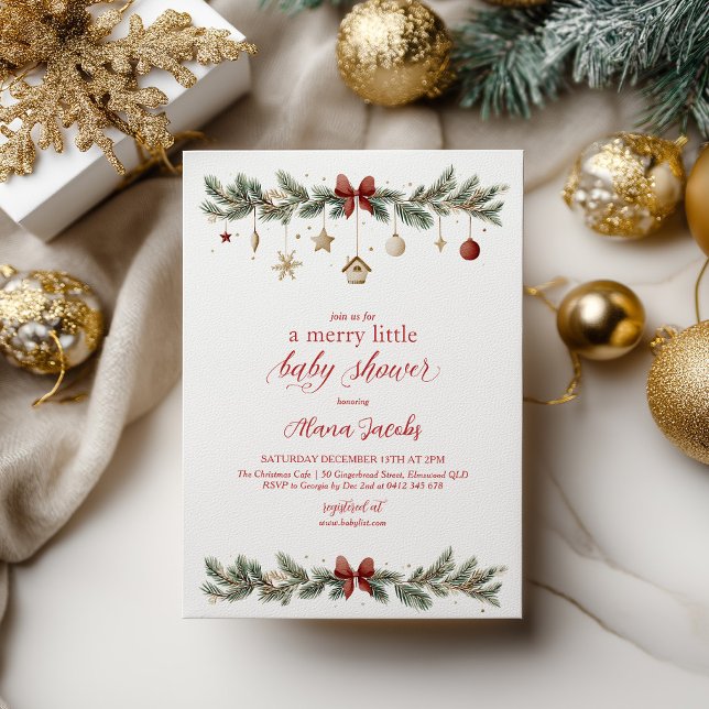 Merry Little Christmas Baby Shower Xmas Tree Invitation (Merry Little Baby Shower! Christmas Themed Baby Shower )