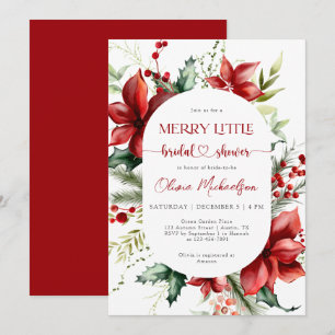 Merry Little Christmas Berry Floral Bridal Shower  Invitation