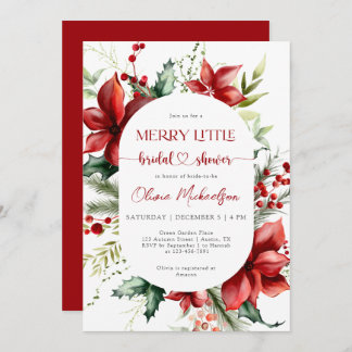 Merry Little Christmas Berry Floral Bridal Shower  Invitation