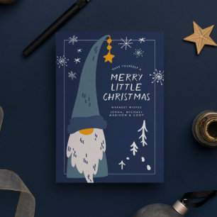 MERRY LITTLE CHRISTMAS Blue Gnome Snowflakes Card